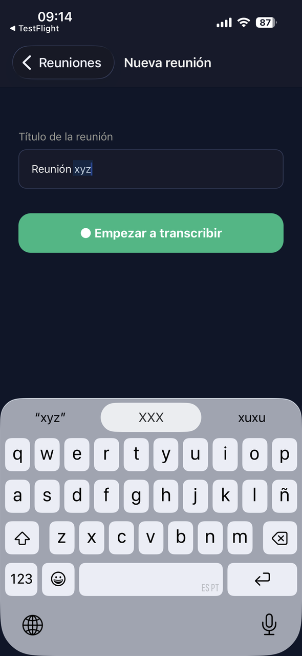 Pantalla de Lexia para crear una reunión nueva, con el título, el cliente y los participantes